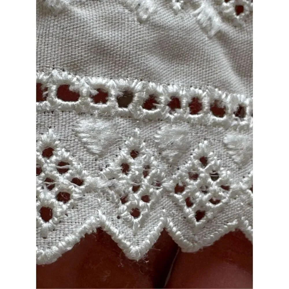 Pillowcase cream heart embroidery scalloped 1 single long vintage